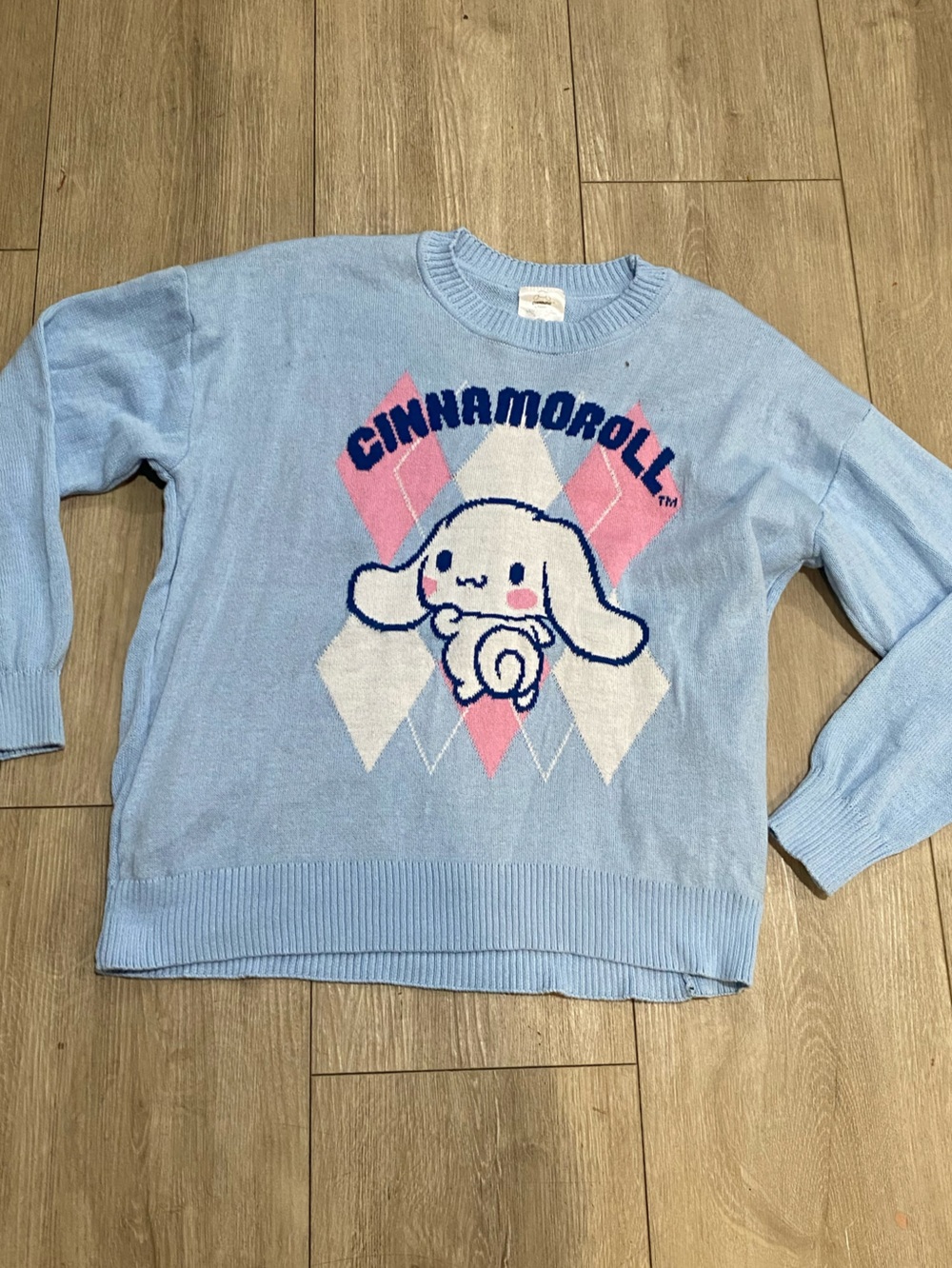 Sanrio Cinnamoroll Light Blue Crewneck Sweater with Pink & Navy Accents